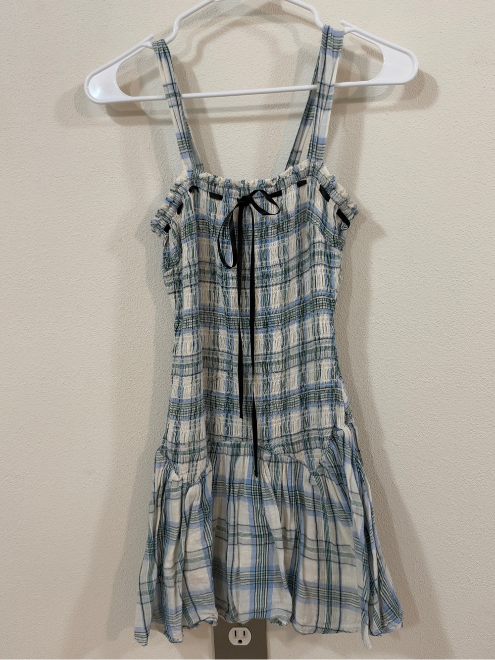 Kimchi Blue Blue and White Plaid Smocked Sundress